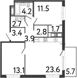 Планировка — Передвижники, 3-комн., 67 м²