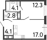 Планировка — Передвижники, 2-комн., 40 м²