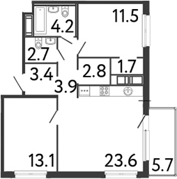 Планировка — Передвижники, 3-комн., 67 м²
