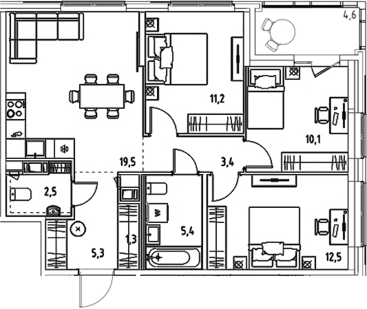 Планировка — Янила Форест, 4-комн., 71 м²