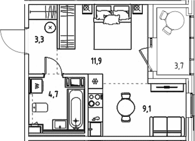 Планировка — Янила Форест, Студия, 29 м²