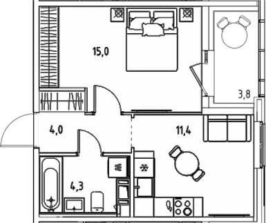 Планировка — Янила Форест, 1-комн., 35 м²