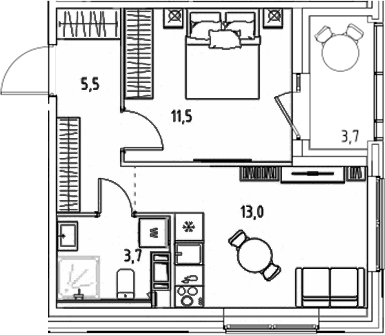 Планировка — Янила Форест, 1-комн., 34 м²