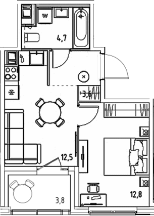 Планировка — Янила Форест, 1-комн., 34 м²