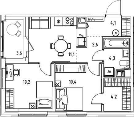 Планировка — Янила Форест, 2-комн., 47 м²