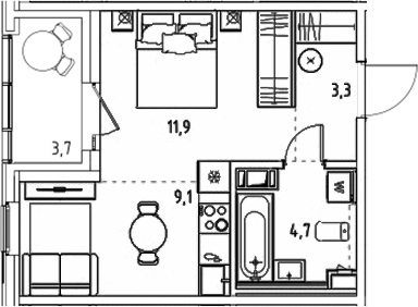 Планировка — Янила Форест, Студия, 29 м²