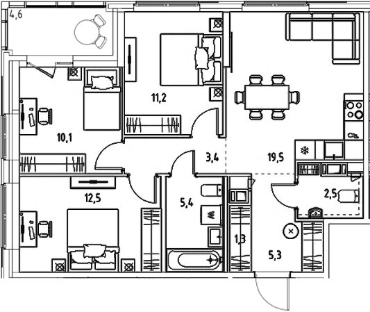 Планировка — Янила Форест, 4-комн., 71 м²