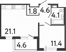 Планировка — Передвижники, 2-комн., 43 м²