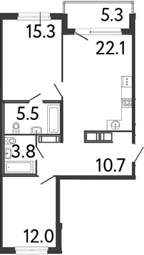 Планировка — Передвижники, 3-комн., 69 м²