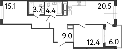 Планировка — Передвижники, 3-комн., 65 м²