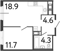 Планировка — Передвижники, 2-комн., 40 м²