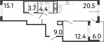 Планировка — Передвижники, 3-комн., 65 м²