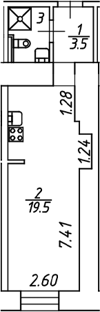 Планировка — Miles by Avenue apart, Студия, 26 м²