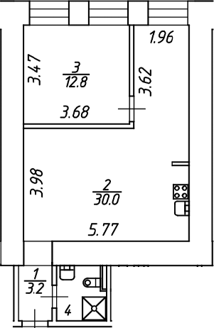 Планировка — Miles by Avenue apart, 1-комн., 49 м²
