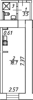 Планировка — Miles by Avenue apart, Студия, 25 м²