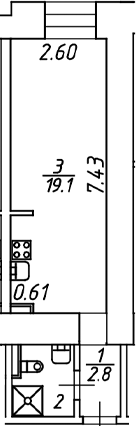 Планировка — Miles by Avenue apart, Студия, 25 м²