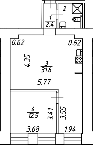 Планировка — Miles by Avenue apart, 1-комн., 50 м²