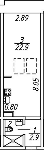 Планировка — Miles by Avenue apart, Студия, 29 м²