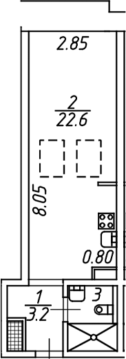 Планировка — Miles by Avenue apart, Студия, 29 м²