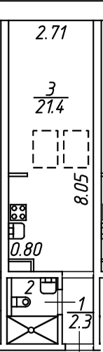 Планировка — Miles by Avenue apart, Студия, 27 м²