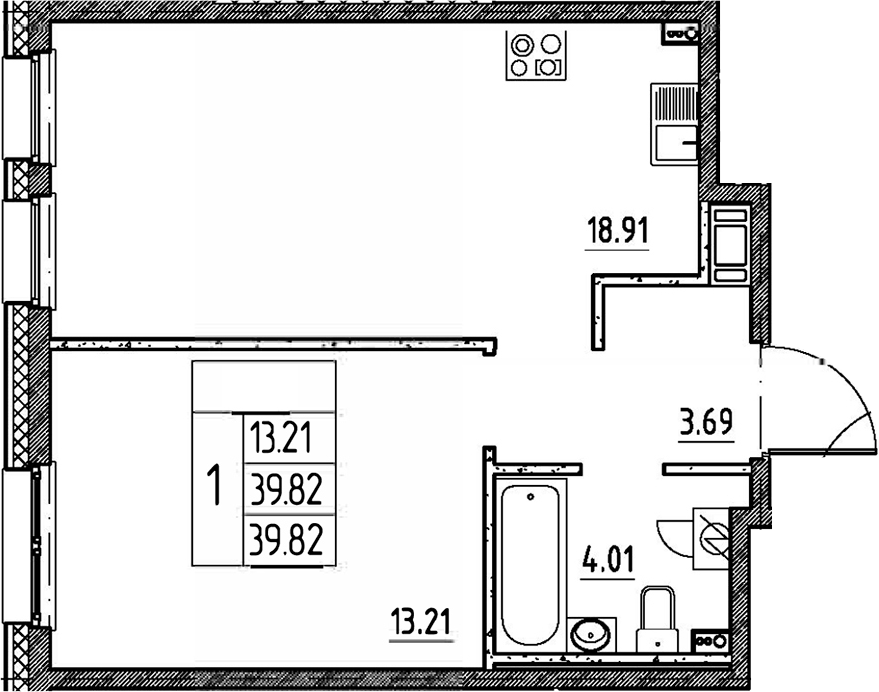 Планировка — Сезоны, 2-комн., 40 м²