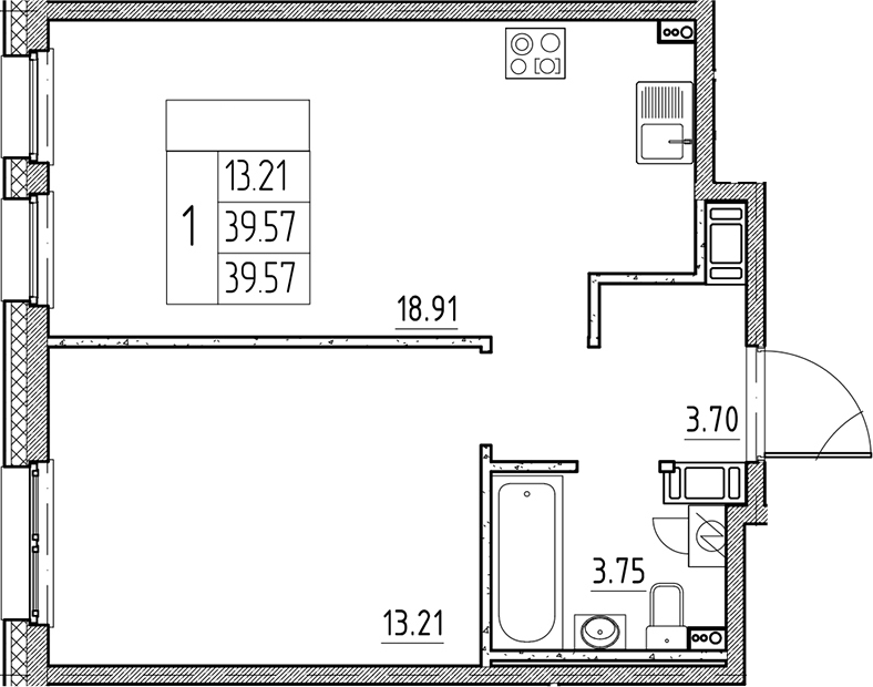 Планировка — Сезоны, 2-комн., 40 м²
