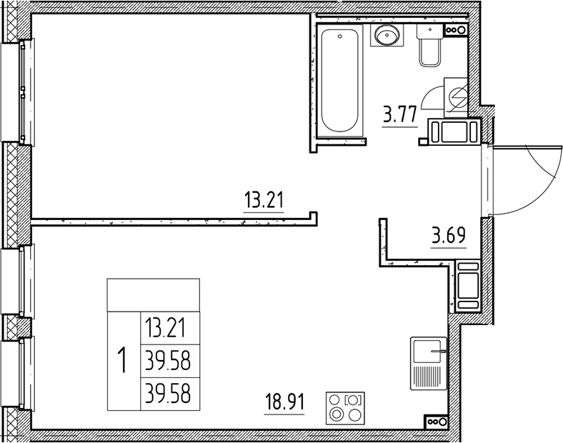 Планировка — Сезоны, 2-комн., 40 м²