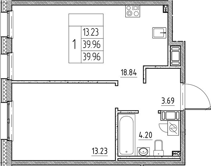Планировка — Сезоны, 2-комн., 40 м²