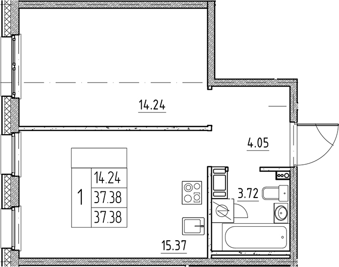 Планировка — Сезоны, 2-комн., 37 м²