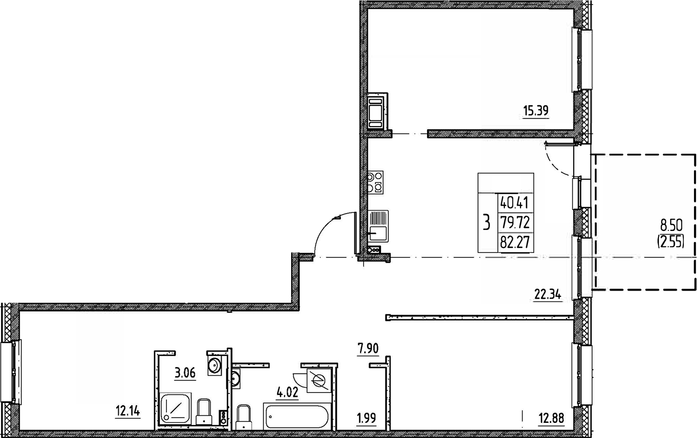 Планировка — Сезоны, 4-комн., 80 м²