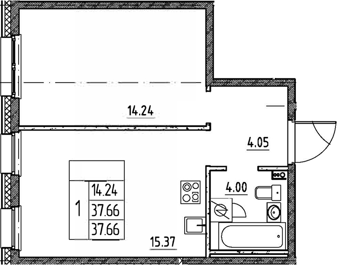 Планировка — Сезоны, 2-комн., 38 м²