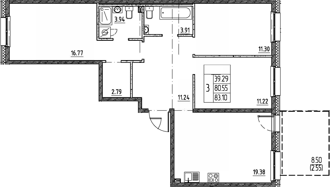 Планировка — Сезоны, 4-комн., 81 м²