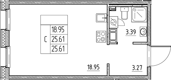 Планировка — Сезоны, Студия, 26 м²