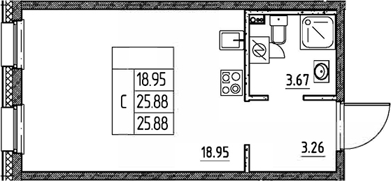 Планировка — Сезоны, Студия, 26 м²