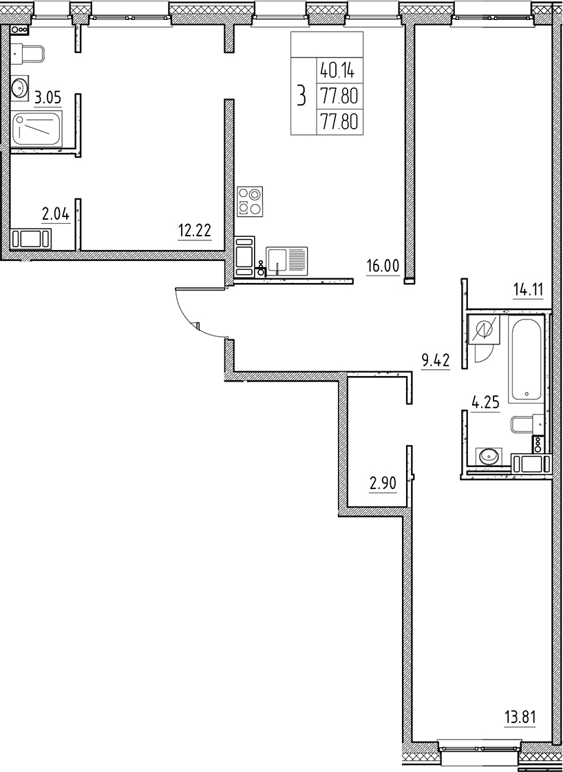 Планировка — Сезоны, 4-комн., 78 м²