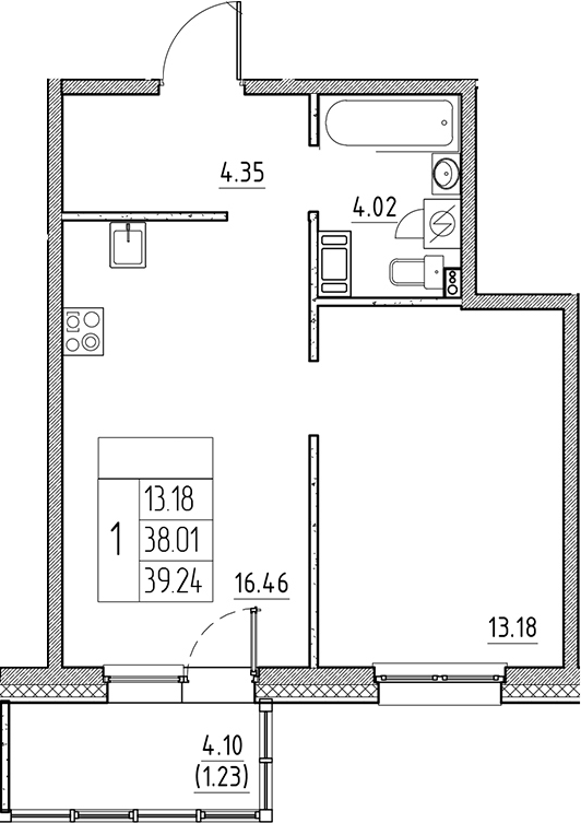 Планировка — Сезоны, 2-комн., 38 м²