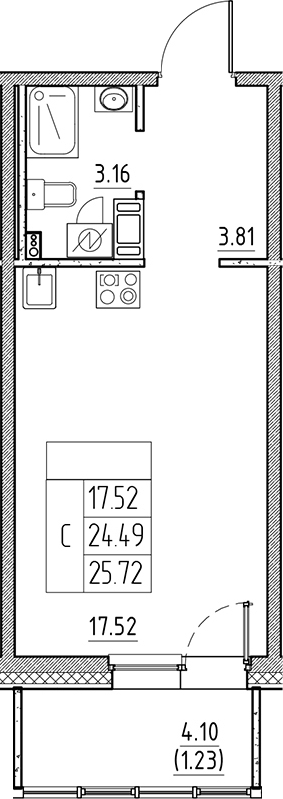 Планировка — Сезоны, Студия, 24 м²