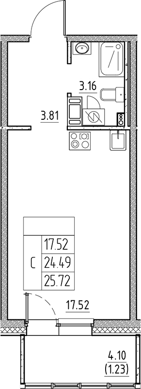 Планировка — Сезоны, Студия, 24 м²