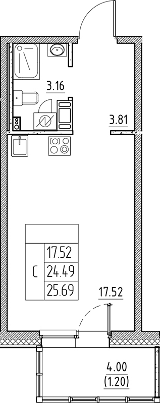Планировка — Сезоны, Студия, 24 м²