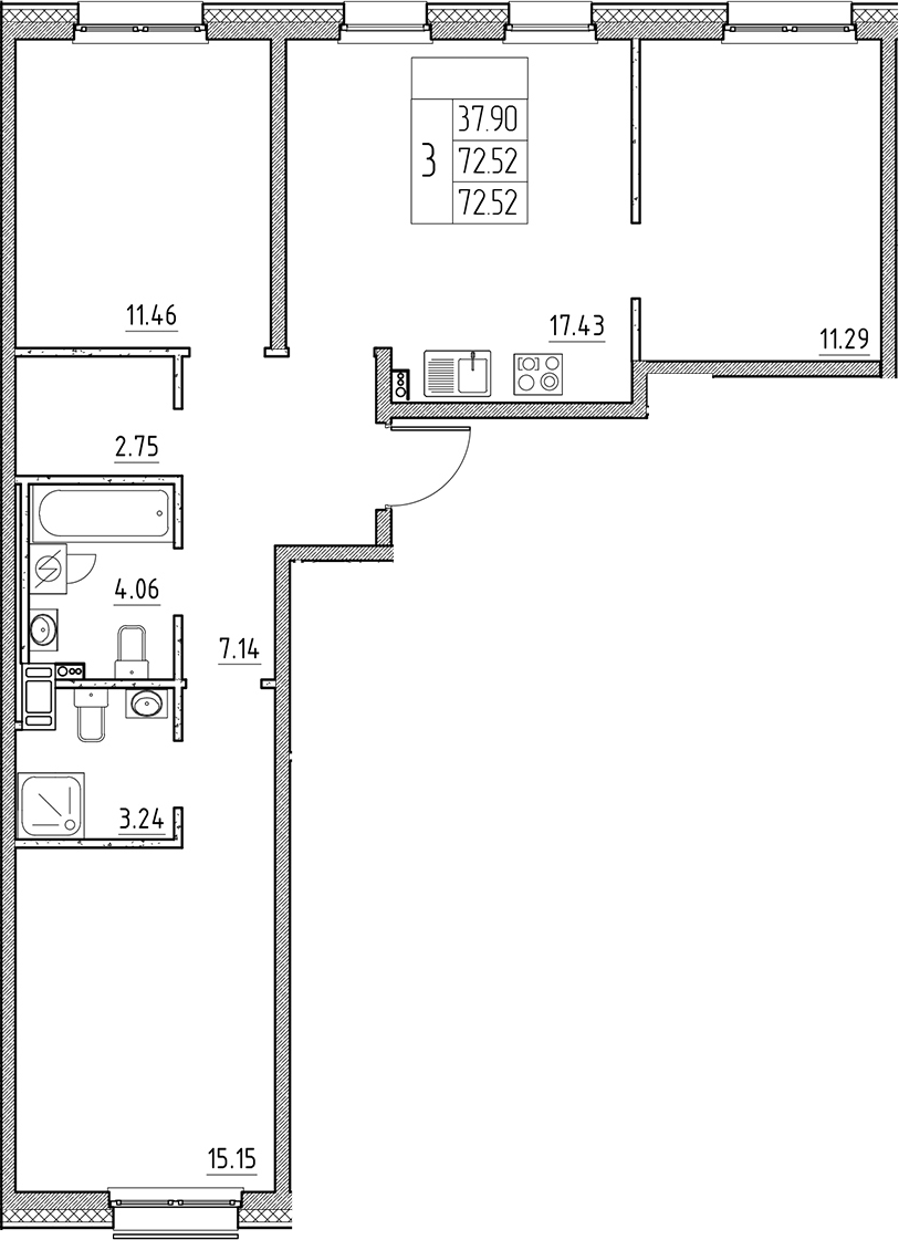 Планировка — Сезоны, 4-комн., 73 м²