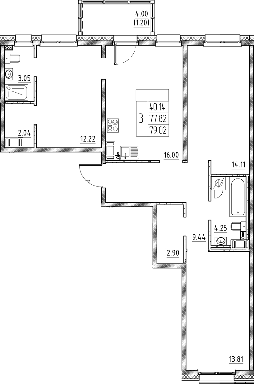 Планировка — Сезоны, 4-комн., 78 м²