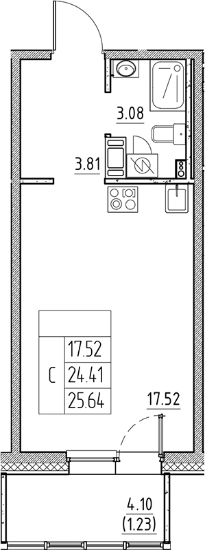 Планировка — Сезоны, Студия, 24 м²