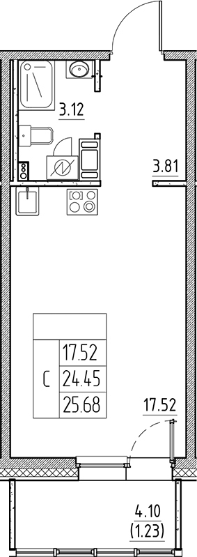Планировка — Сезоны, Студия, 24 м²