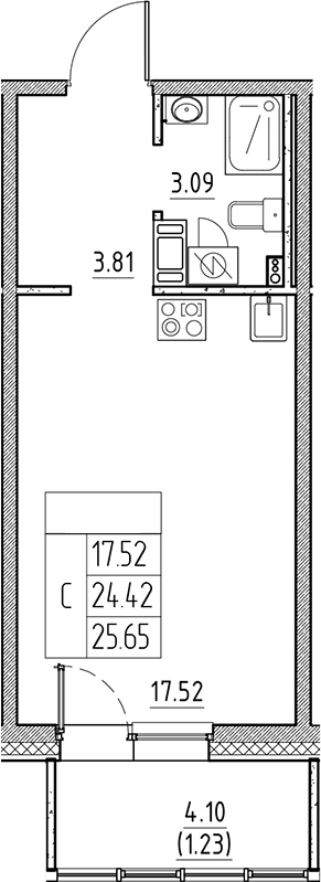 Планировка — Сезоны, Студия, 24 м²