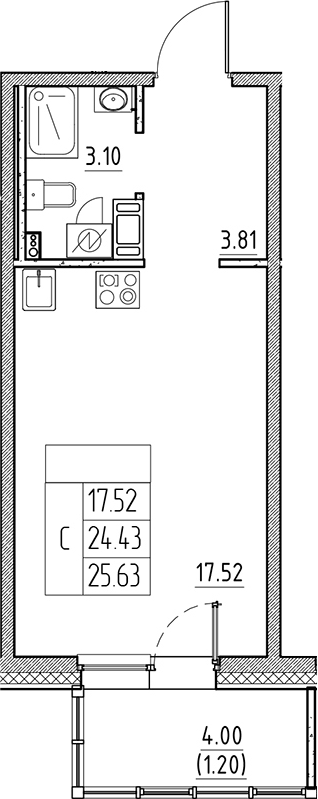 Планировка — Сезоны, Студия, 24 м²