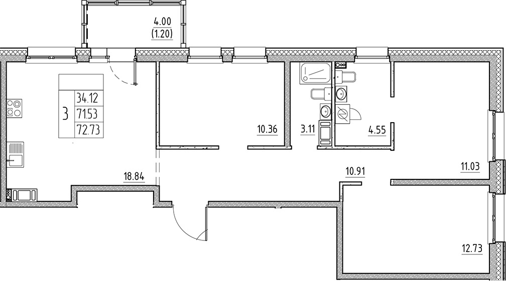 Планировка — Сезоны, 4-комн., 72 м²