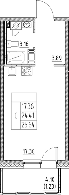 Планировка — Сезоны, Студия, 24 м²