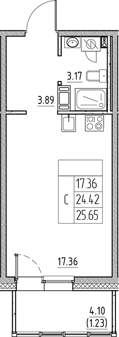 Планировка — Сезоны, Студия, 24 м²