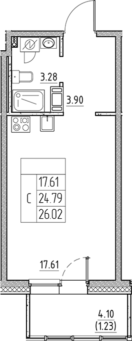 Планировка — Сезоны, Студия, 25 м²