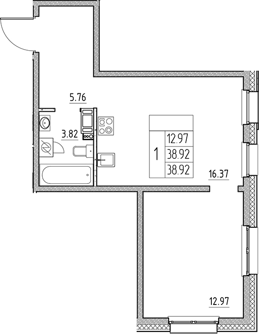 Планировка — Сезоны, 2-комн., 39 м²